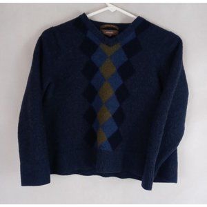 Merona Boy's Blue & Green Argyle Pullover 100% Merino Wool Sweater Size Large